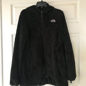 North Face Women’s Large Black Fuzzy Hoodie Zip-Up Jacket – Soft Plush Fleece